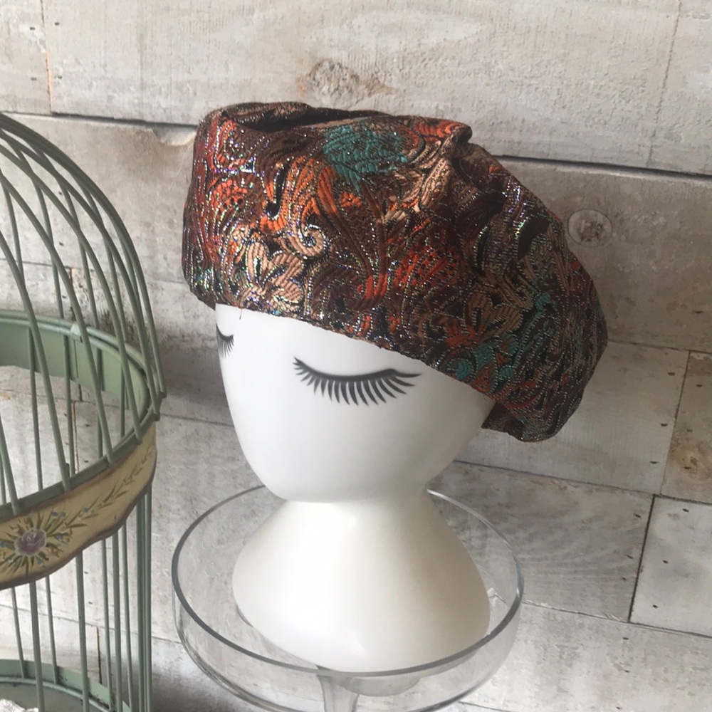 Retro vintage metallic unstructured pillbox hat